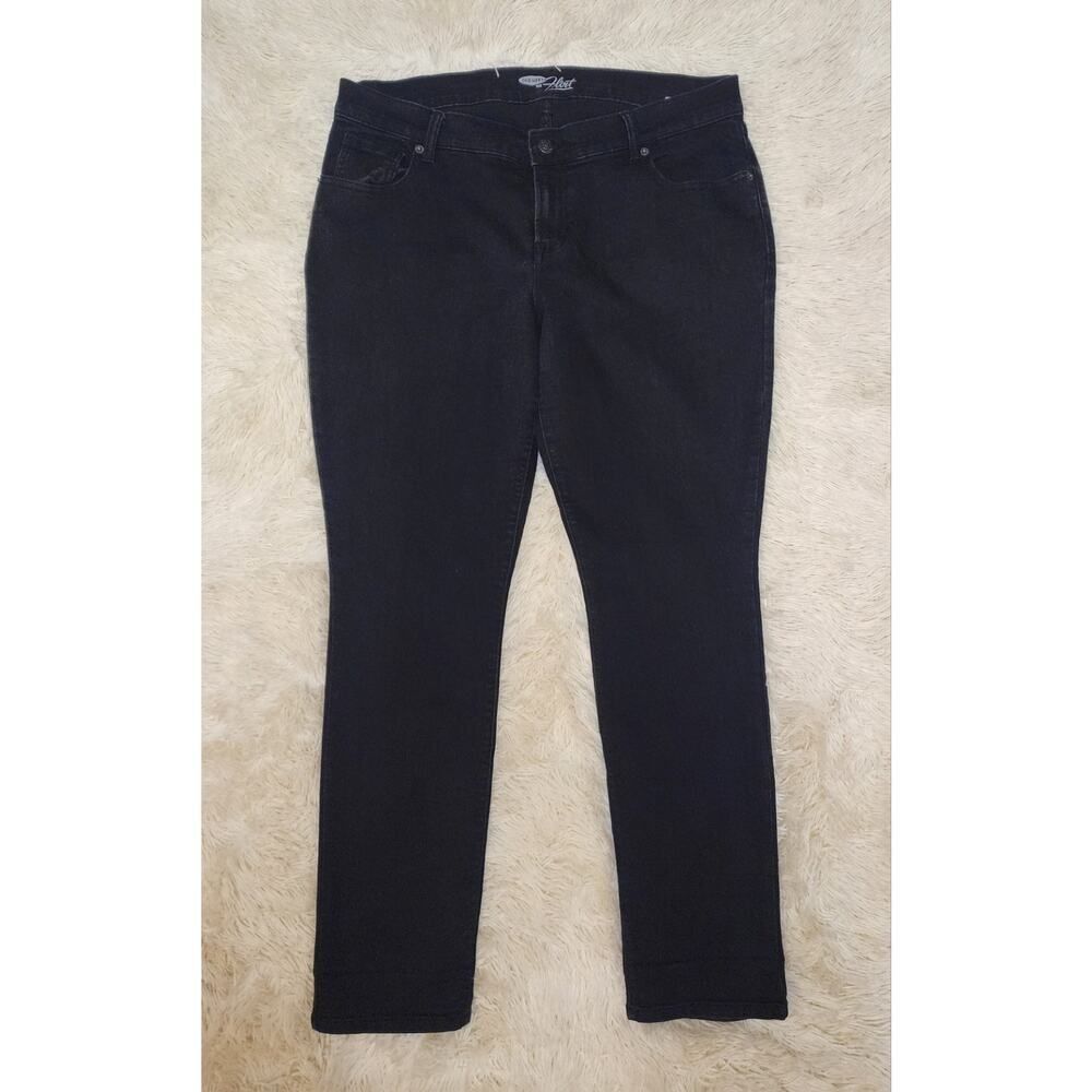 Old Navy The Flirt Staight Jeans Womens 14 Short Black Denim Mid Rise Pants